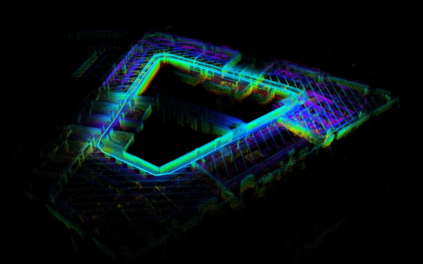 FAST-LIO2 Hesai JT point cloud mapping result, oblique view